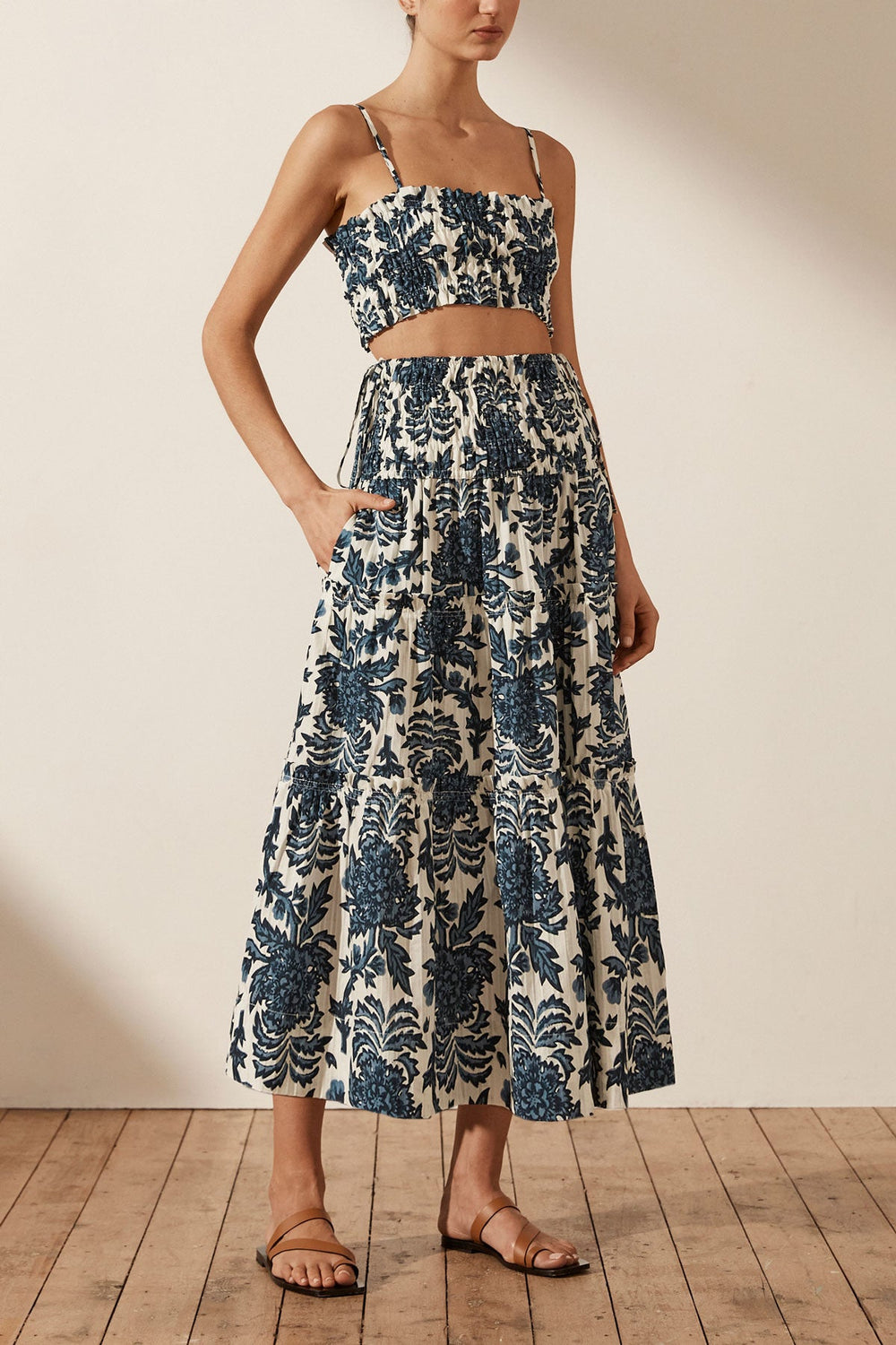 Diana Shirred Tiered Midi Skirt ...